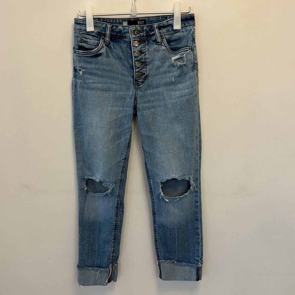 KUT FROM THE KLOTH jeans Catherine Fab AB Boyfriend high rise distressed size 4 - Picture 3 of 14
